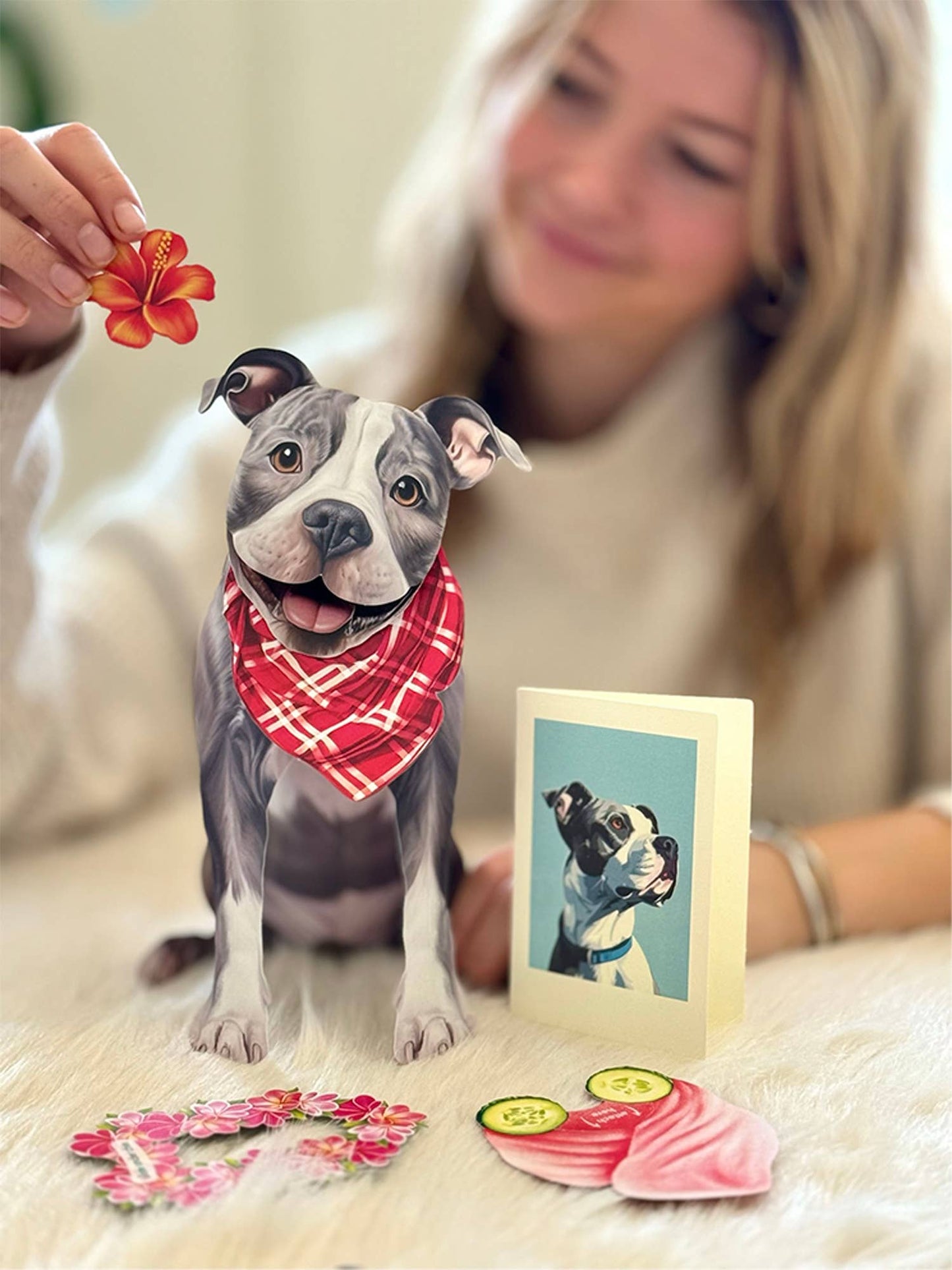 Gray Pitbull (6 Pop-up Greeting Cards)