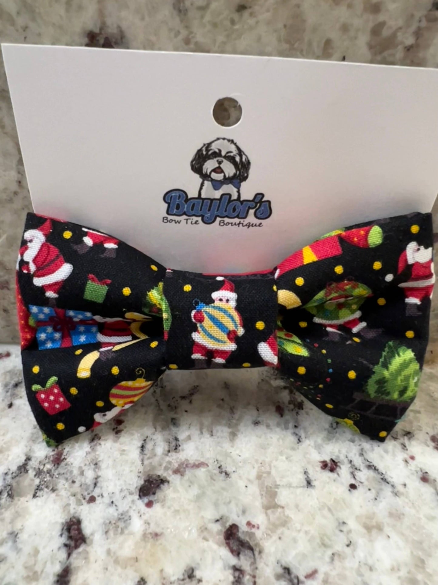 Tiny Santa’s dog Bow Tie, holiday dog bow tie