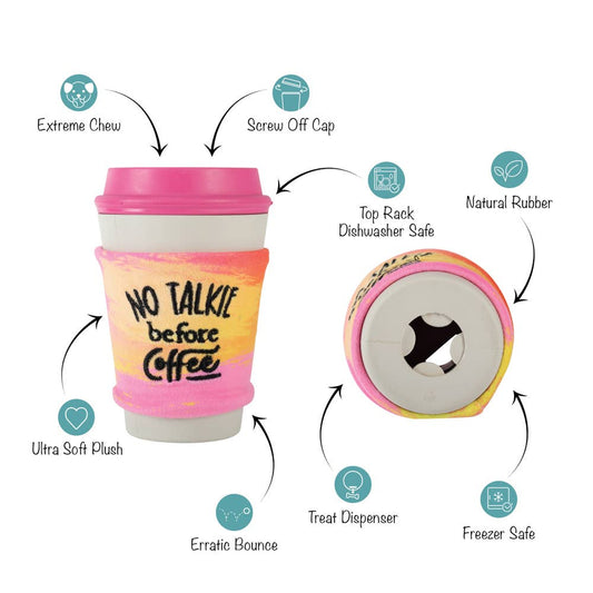 NO TALKIE BEFORE COFFEE RUBBER/PLUSH DOG TOY