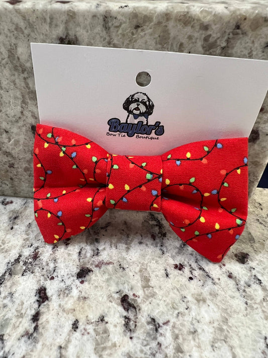 Christmas lights dog Bow Tie, holiday dog bow tie