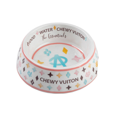 White Chewy Vuiton Dog Bowl - 3 Sizes!! Dog Food Bowl