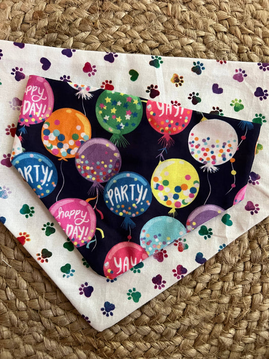 Birthday balloons snap on dog bandana, dog birthday