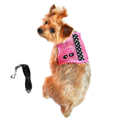 Cool Mesh Dog Harness - Sunglasses Pink & Black Polka Dot