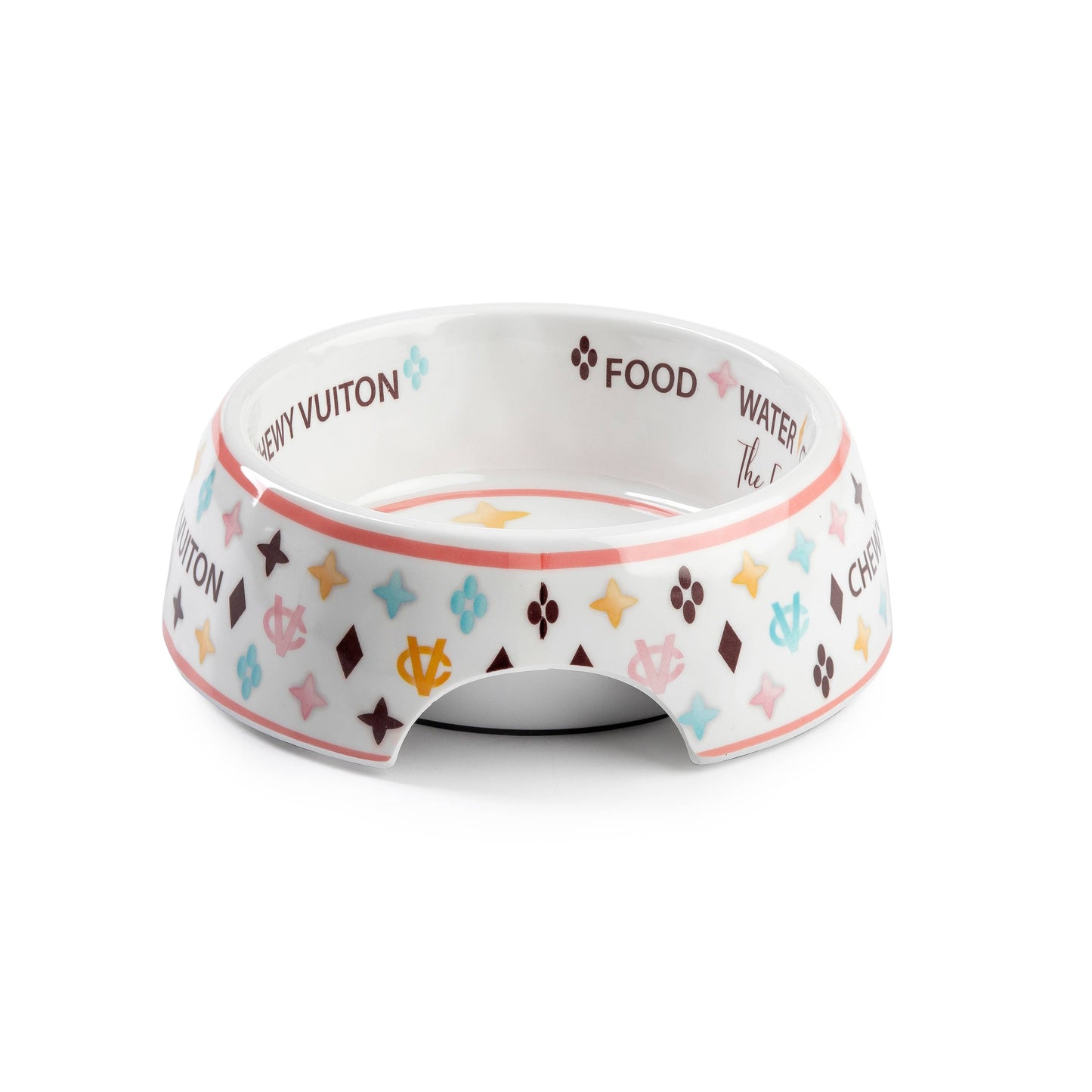 White Chewy Vuiton Dog Bowl - 3 Sizes!! Dog Food Bowl