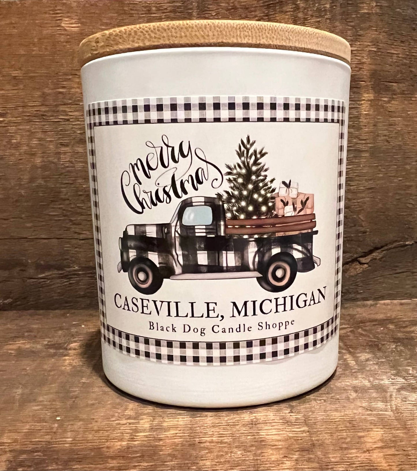 Merry Christmas Gingham Truck Candle