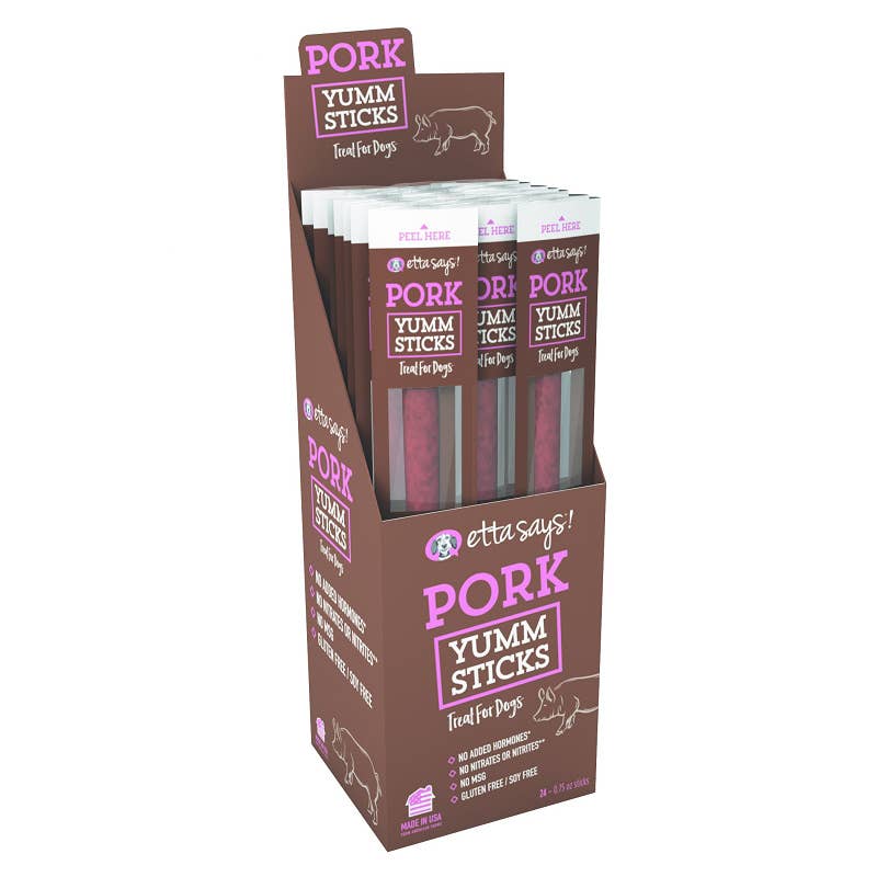 Etta Says! Pork Yumm Sticks Dog Chew Display Box 24ct
