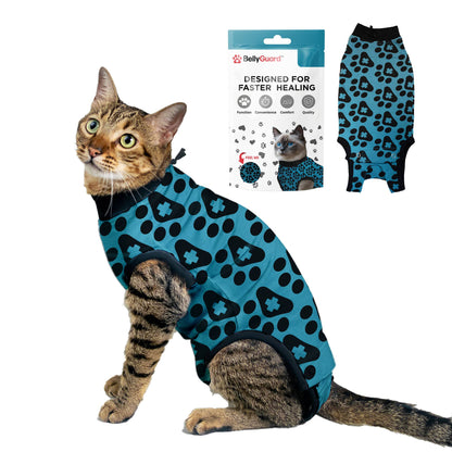 BellyGuard Cat Recovery Suit - Blue Paw
