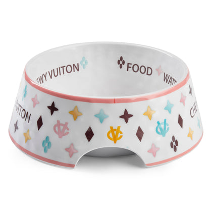 White Chewy Vuiton Dog Bowl - 3 Sizes!! Dog Food Bowl