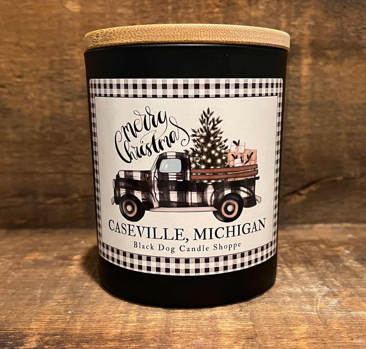 Merry Christmas Gingham Truck Candle