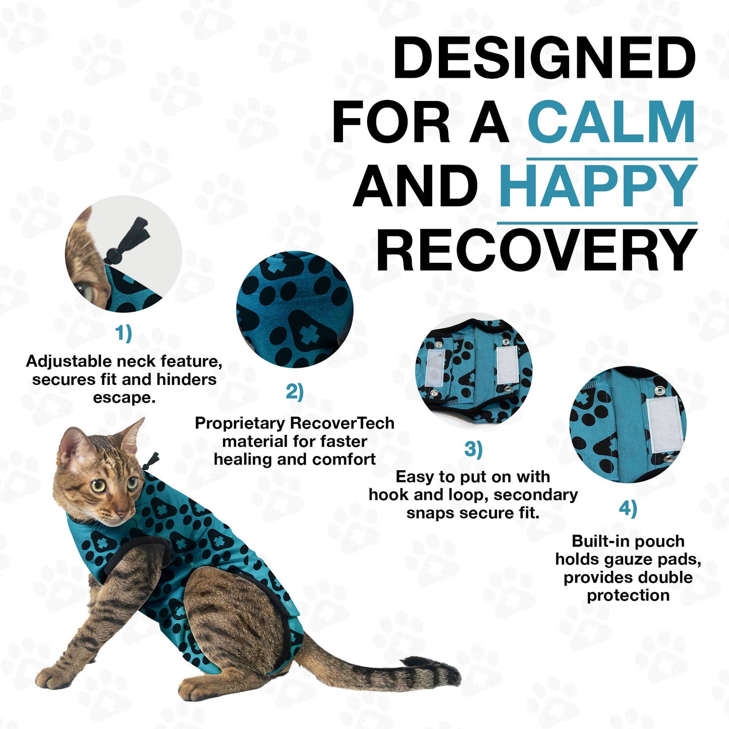 BellyGuard Cat Recovery Suit - Blue Paw