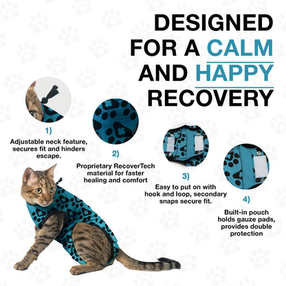 BellyGuard Cat Recovery Suit - Blue Paw