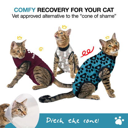 BellyGuard Cat Recovery Suit - Blue Paw