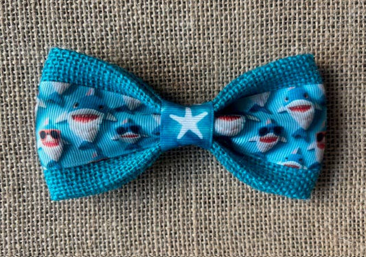 Sharks on Teal Burlap