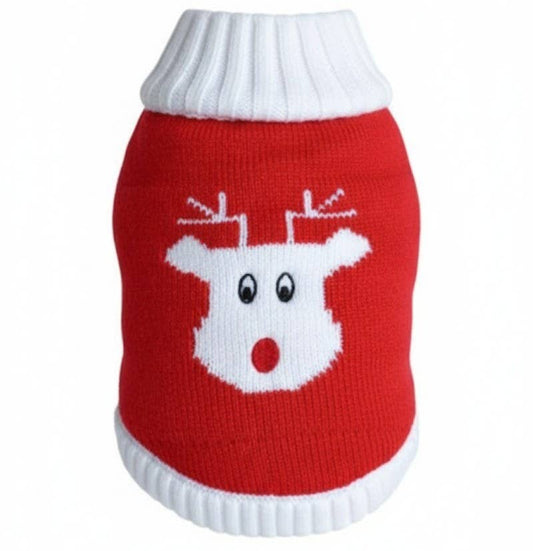 Combed Cotton Holiday Dog Sweater - Red Rudolph
