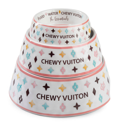 White Chewy Vuiton Dog Bowl - 3 Sizes!! Dog Food Bowl