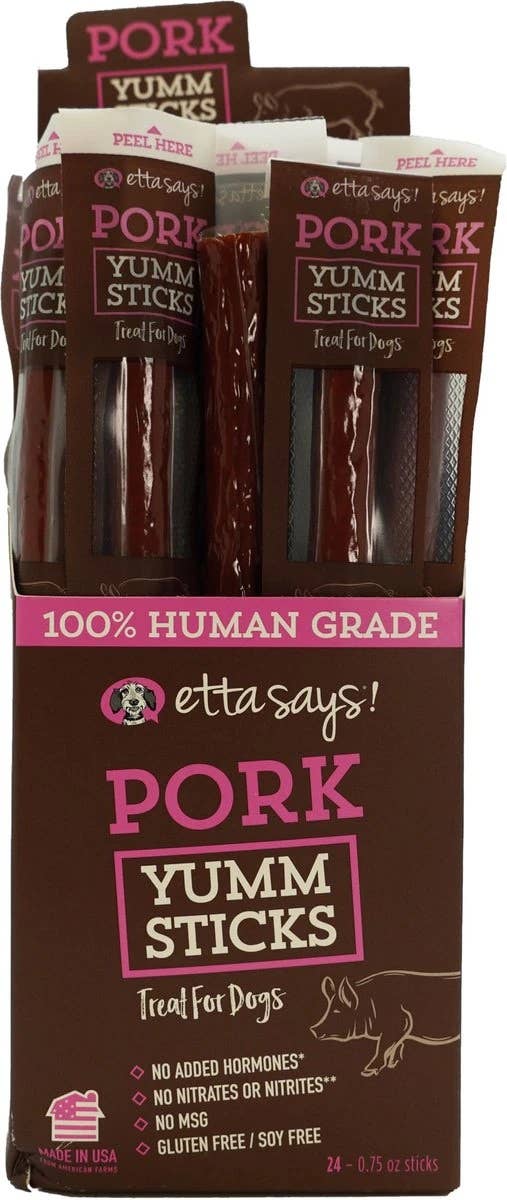 Etta Says! Pork Yumm Sticks Dog Chew Display Box 24ct