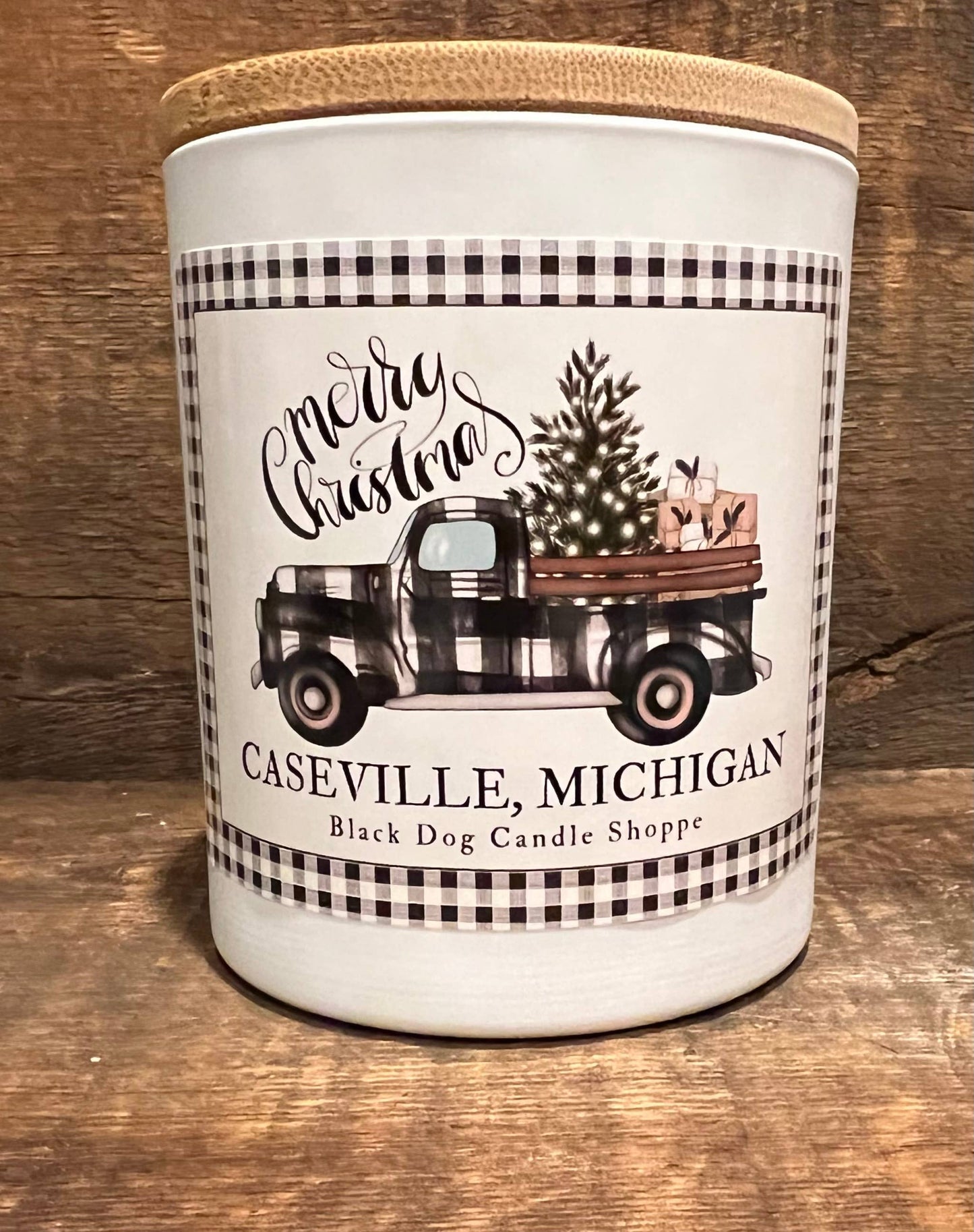 Merry Christmas Gingham Truck Candle