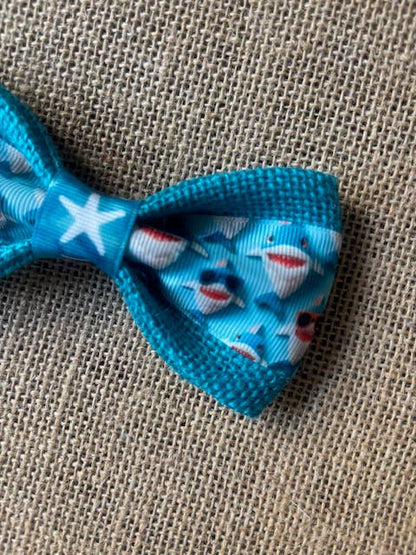 Sharks on Teal Burlap