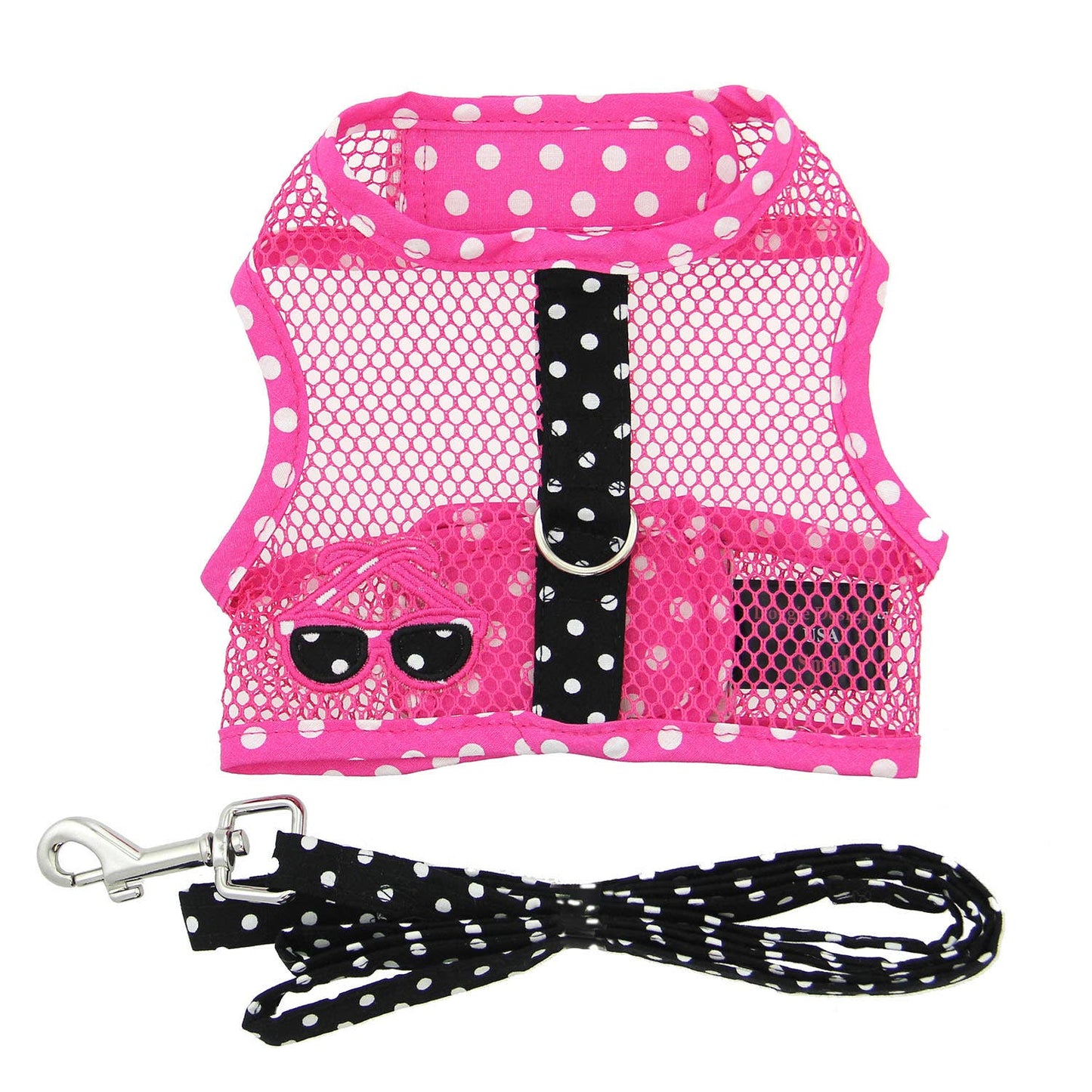 Cool Mesh Dog Harness - Sunglasses Pink & Black Polka Dot