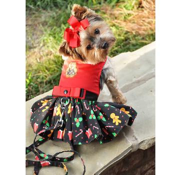 Gingerbread Holiday Dress with matching leash by Doggie Design